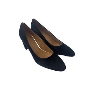 NEW $120 Aerosoles Betsy Black Suede Comfort Pump Almond Toe Heels 10.5W Wide